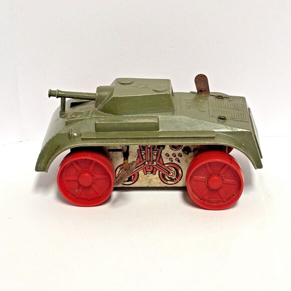 Vntg MARX Wind Up Tank Toy Green Military Army Tank Tin Litho Made In USA - Picture 2 of 11